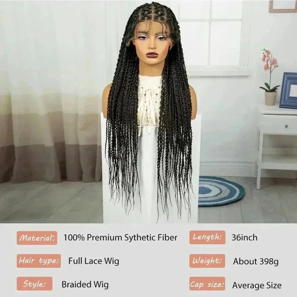 28" Braided full lace wig, box braids, long black braids, NWT baby hair - Picture 4 of 6